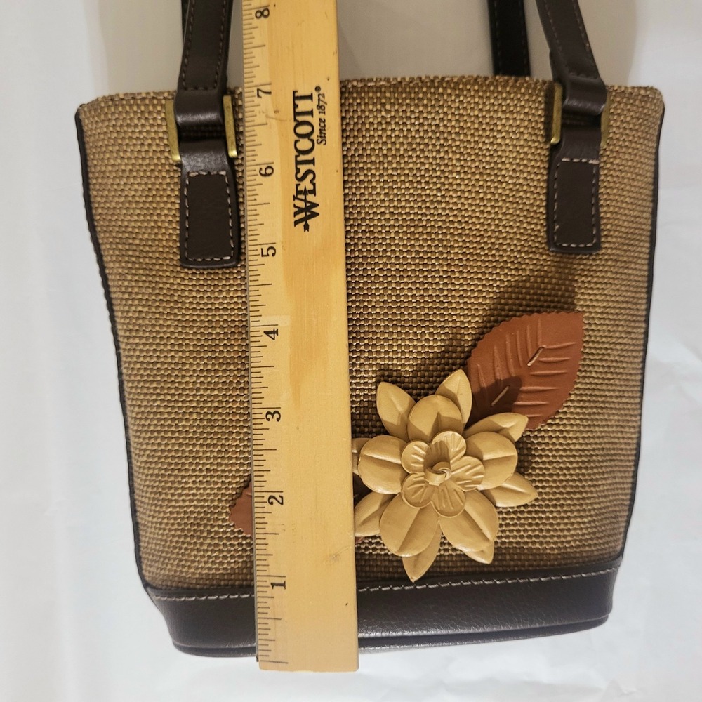 Liz Claiborne Y2K Mini Brown Woven Hand- Shoulder Bag Faux Leather Floral Detail - Picture 3 of 9